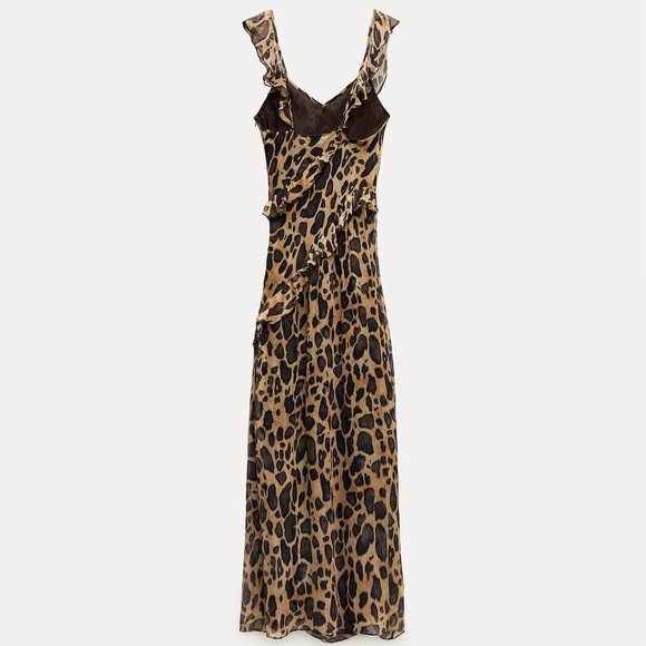 ZARA RUFFLED ANIMAL PRINT DRESS - Picture 12 of 16